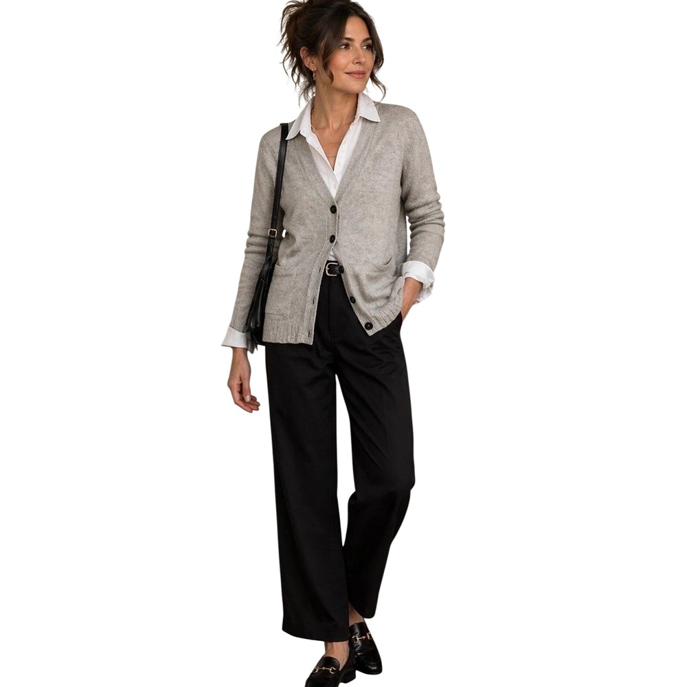 Wallace Gray Cardigan Sweater Merino Wool Size Medium